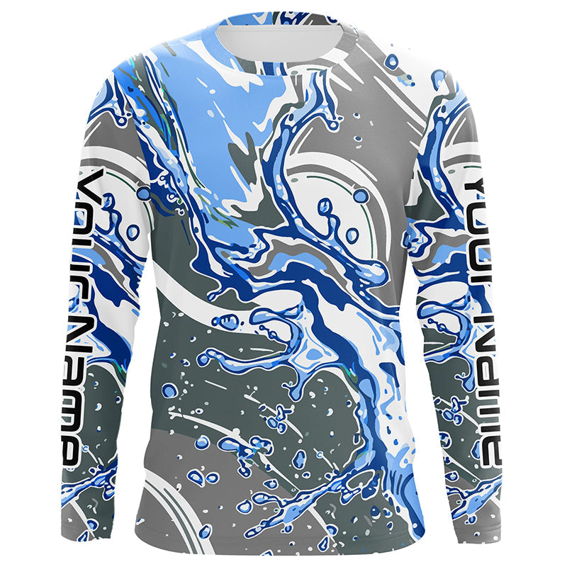 Water Splashing Camo Uv Protection Long Sleeve Fishing Shirts, Custom Performance Fishing Shirts IPHW5783