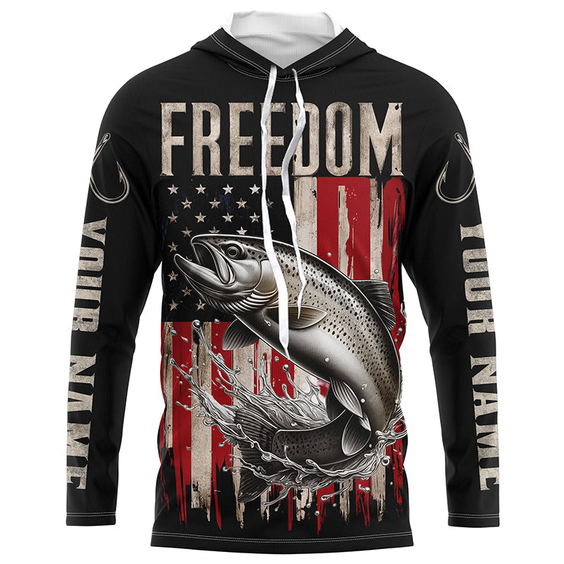 Personalized Patriotic Trout Long Sleeve Uv Protection Fishing Shirts, American Flag Fishing Shirts IPHW6809