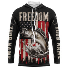 Load image into Gallery viewer, Personalized Patriotic Walleye Long Sleeve Fishing Shirts, American Flag Fishing Shirts IPHW6810
