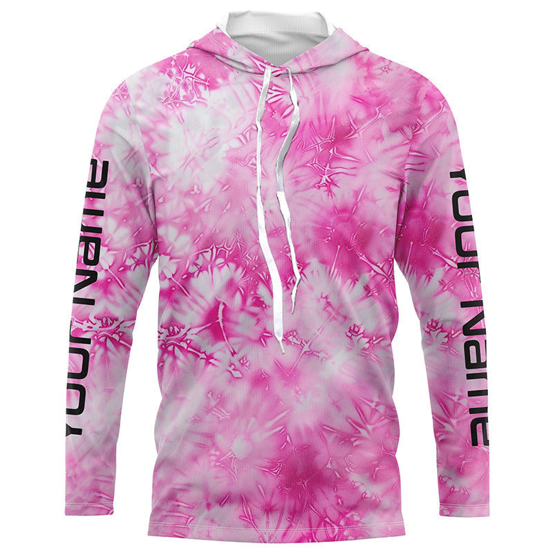 Pink Shibori Tie Dye Camo Long Sleeve Uv Protection Fishing Shirts, Personalized Fishing Jersey IPHW7188