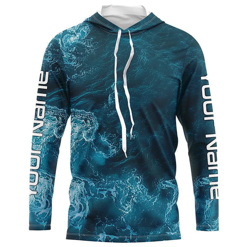 Blue Sea Waves Ocean Camo Long Sleeve Uv Protection Fishing Shirts, Personalized Fishing Jersey IPHW7193