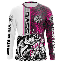 Load image into Gallery viewer, Largemouth Bass Fishing Custom Long Sleeve Tournament Shirts, Bass Fishing Jerseys | Pink Camo IPHW6641
