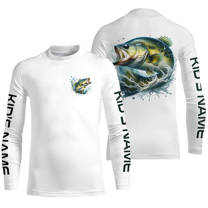 Largemouth Bass Fishing Custom Performance Kid Long Sleeve Fishing Shirts, Bass Tournament Fishing Shirt IPHW5589