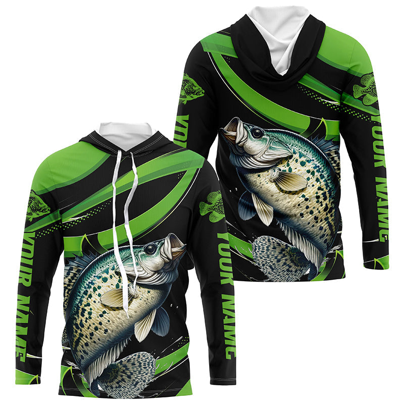 Black And Green Custom Crappie Fishing Jerseys, Crappie Long Sleeve Tournament Fishing Shirts IPHW7000