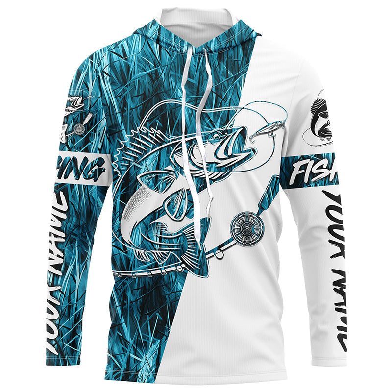 Walleye Fishing Tattoo Blue Camo Custom Long Sleeve Shirts, Walleye Tournament Fishing Jerseys IPHW6128