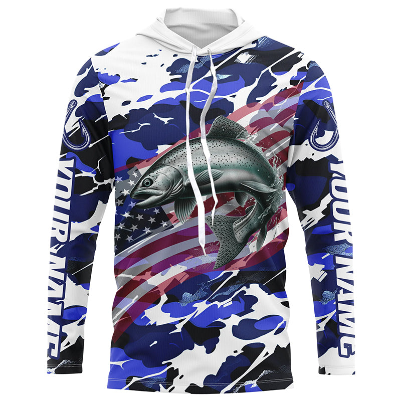 Chinook Salmon Fishing American Flag Camo Custom Long Sleeve Shirts, Salmon Saltwater Fishing Shirts IPHW6510