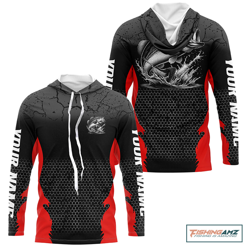 Personalized Largemouth Bass Fishing Jerseys, Bass Long Sleeve Tournament Fishing Shirts |Red IPHW6663