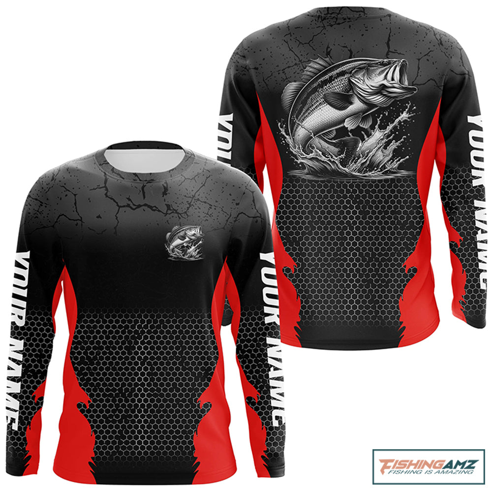 Personalized Largemouth Bass Fishing Jerseys, Bass Long Sleeve Tournament Fishing Shirts |Red IPHW6663