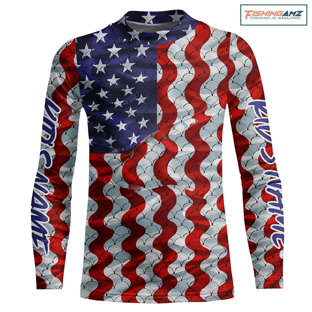 Personalized American Flag Long Sleeve Fishing Shirts Uv Protection, Patriotic Fishing Apparel IPHW6837