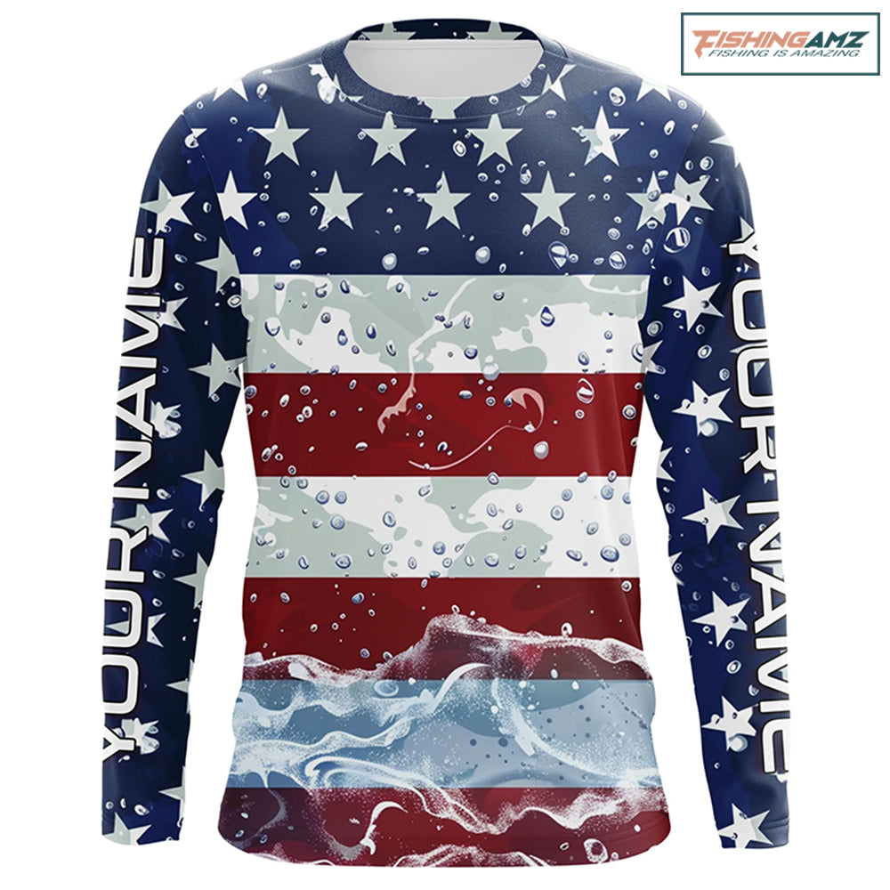 American Flag Custom Long Sleeve Uv Protection Fishing Shirts, Patriotic Fishing Jersey IPHW6850