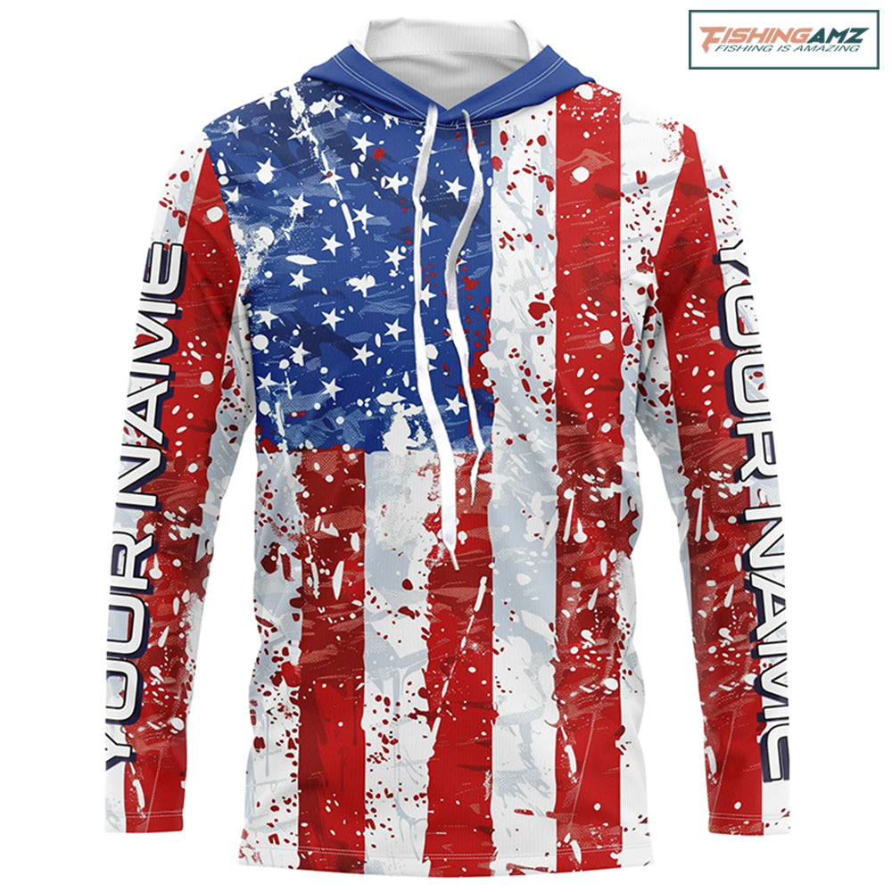 American Flag Custom Long Sleeve Uv Protection Fishing Shirts, Patriotic Fishing Jersey IPHW6851