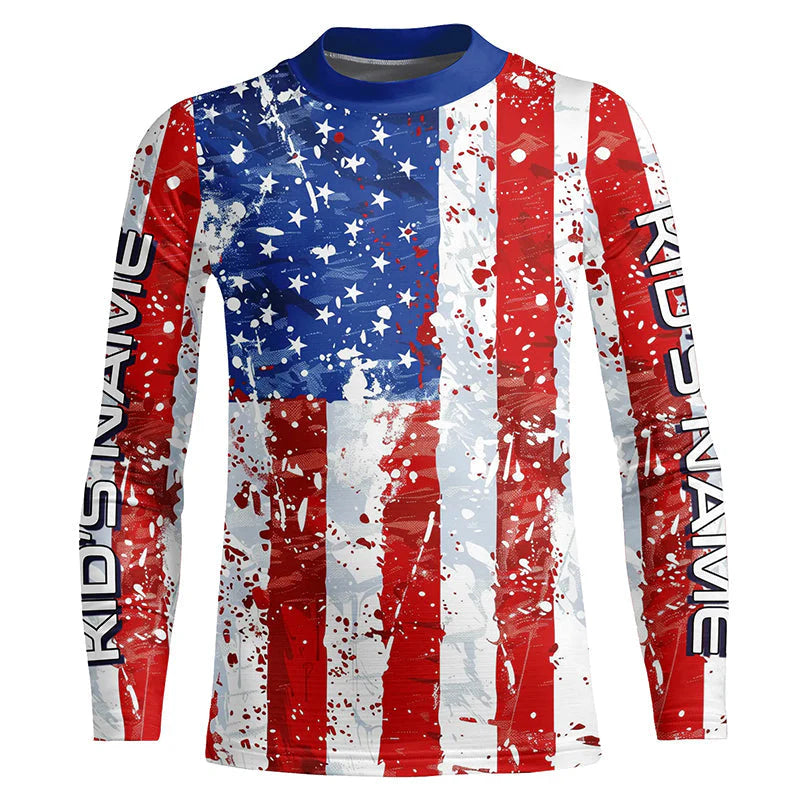 Kid American Flag Custom Long Sleeve Uv Protection Fishing Shirts, Patriotic Fishing Jersey IPHW6851