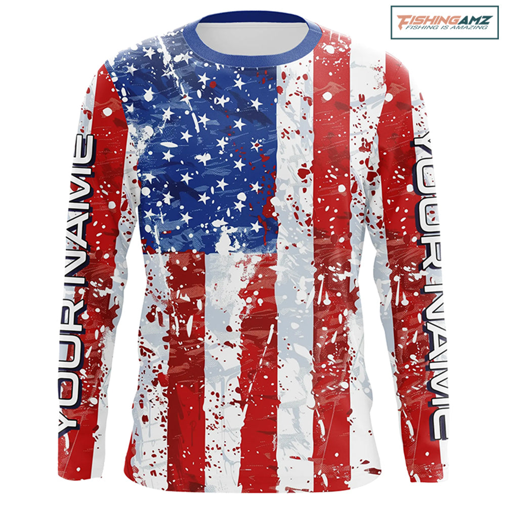 American Flag Custom Long Sleeve Uv Protection Fishing Shirts, Patriotic Fishing Jersey IPHW6851