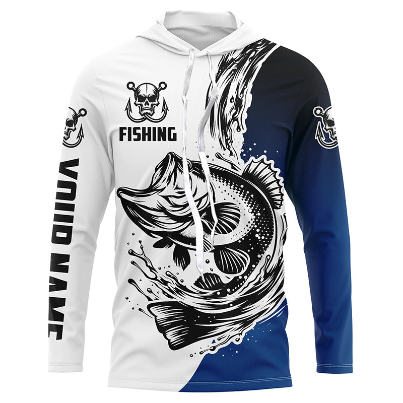 Largemouth Bass Long Sleeve Tournament Fishing Shirts, Custom Bass Fishing Jerseys | Blue IPHW5599