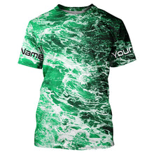 Load image into Gallery viewer, Custom Saltwater Long Sleeve Fishing Shirts Uv Protection, Sea Wave Camo Fishing Shirts | Green IPHW5026
