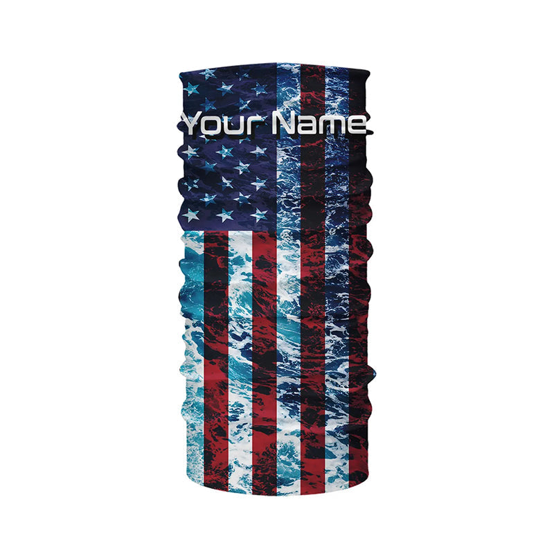 Custom Saltwater Long Sleeve Uv Fishing Shirts, American Flag Sea Wave Camo Fishing Shirts IPHW5028