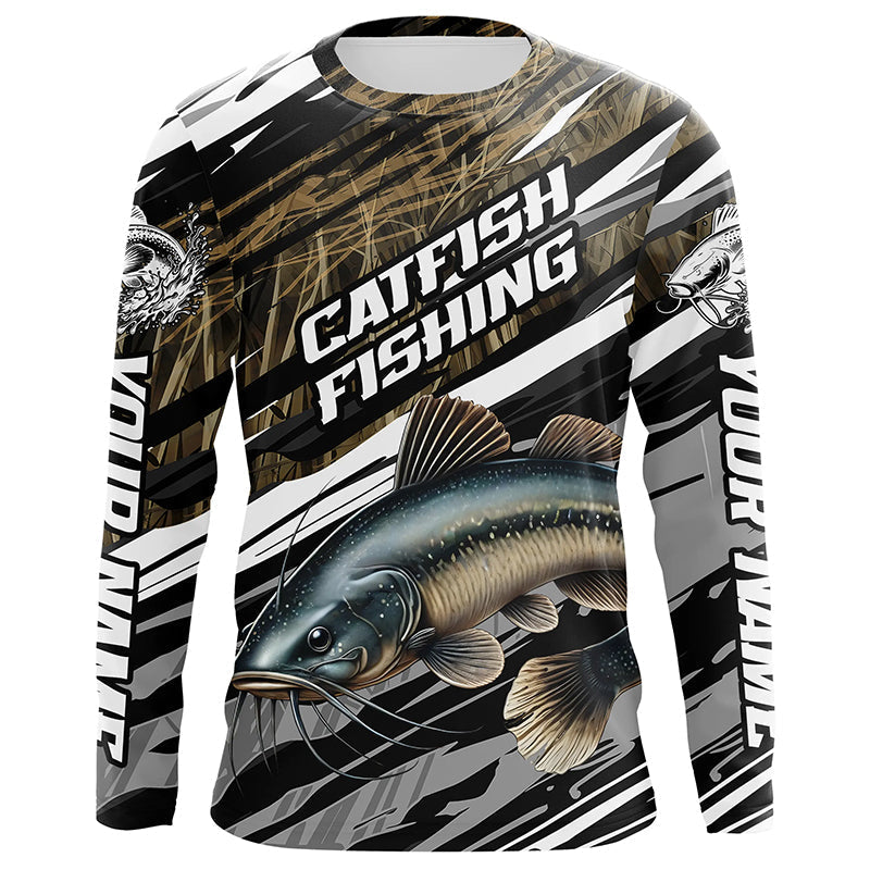 Catfish Fishing Custom Long Sleeve Tournament Fishing Shirts, Catfish Fishing Jerseys Grass Camo IPHW7020