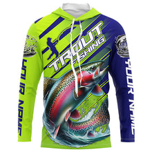 Load image into Gallery viewer, Rainbow Trout Custom Long Sleeve Fishing Shirts, Trout Fly Fishing Jerseys | Green And Blue IPHW6210
