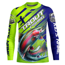 Load image into Gallery viewer, Rainbow Trout Custom Long Sleeve Fishing Shirts, Trout Fly Fishing Jerseys | Green And Blue IPHW6210
