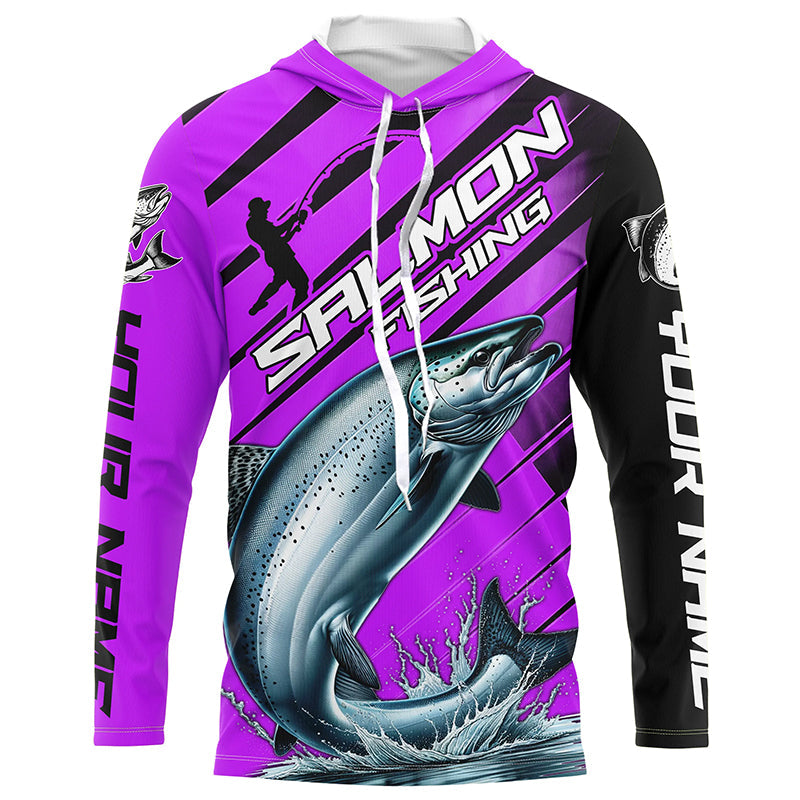 Chinook Salmon Custom Purple Long Sleeve Fishing Shirts, Salmon Fisherman Saltwater Fishing Jerseys IPHW6212