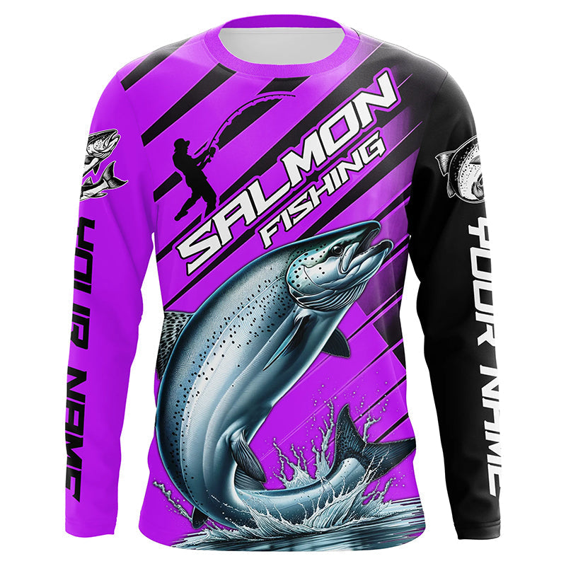 Chinook Salmon Custom Purple Long Sleeve Fishing Shirts, Salmon Fisherman Saltwater Fishing Jerseys IPHW6212