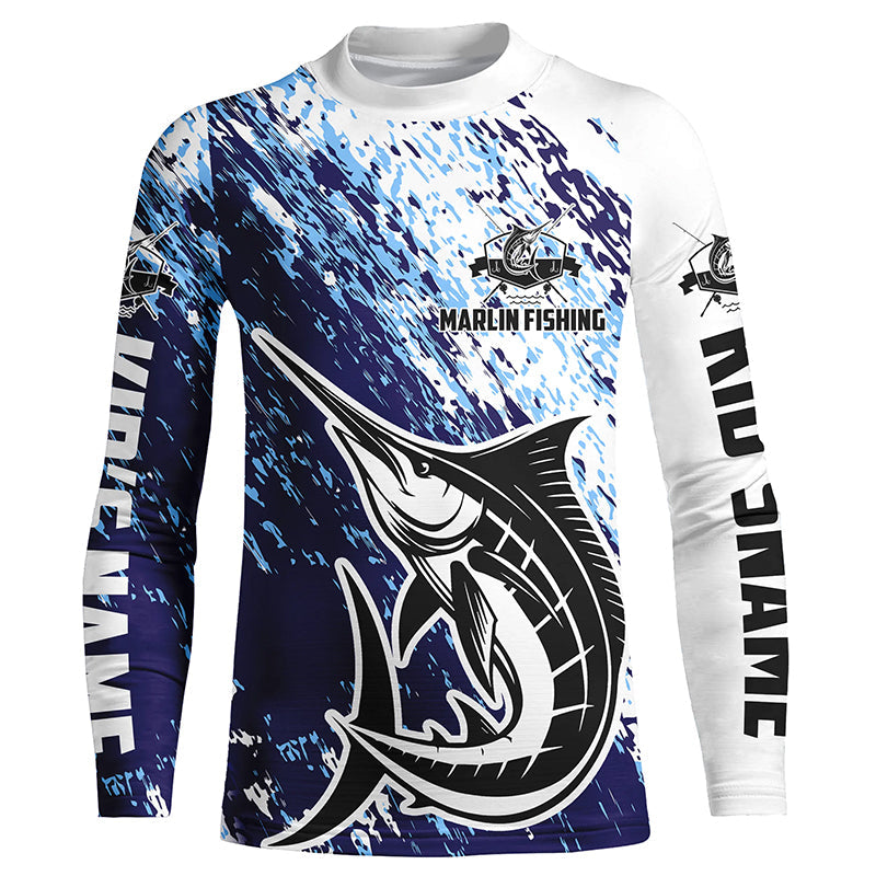 Marlin Fishing Custom Long Sleeve Performance Fishing Shirts, Marlin Saltwater Fishing Jerseys IPHW5812