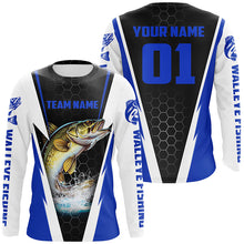 Load image into Gallery viewer, Walleye Fishing Long Sleeve Tournament Shirts For Fishing Team With Custom Name And Number | Blue IPHW6237
