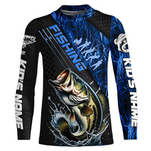 Load image into Gallery viewer, Custom Bass Fishing Long Sleeve Tournament Shirts, Bass Fisherman Jerseys | Blue Camo IPHW6248
