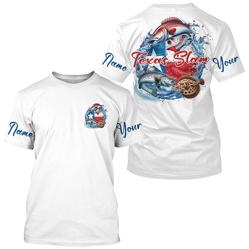 Custom Texas Slam Long Sleeve Fishing Shirts, Texas Trio Redfish, Trout, Flounder Fishing Shirts IPHW7055