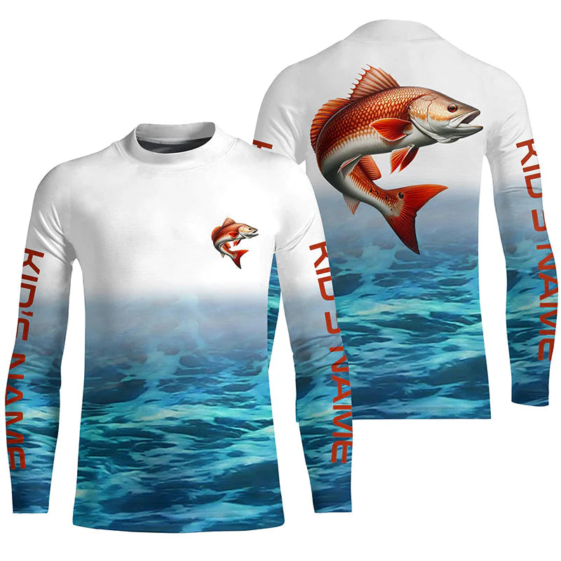 Personalized Redfish Fishing Kid Jerseys, Redfish Puppy Drum Saltwater Tournament Fishing Shirts IPHW5700