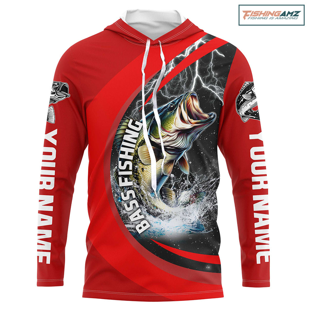 Personalized Bass Fishing Jerseys, Largemouth Bass Tournament Fishing Shirts | Red IPHW5703
