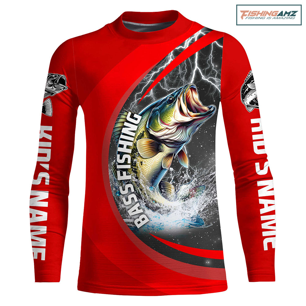 Youth Personalized Bass Fishing Jerseys, Largemouth Bass Tournament Fishing Shirts | Red IPHW5703