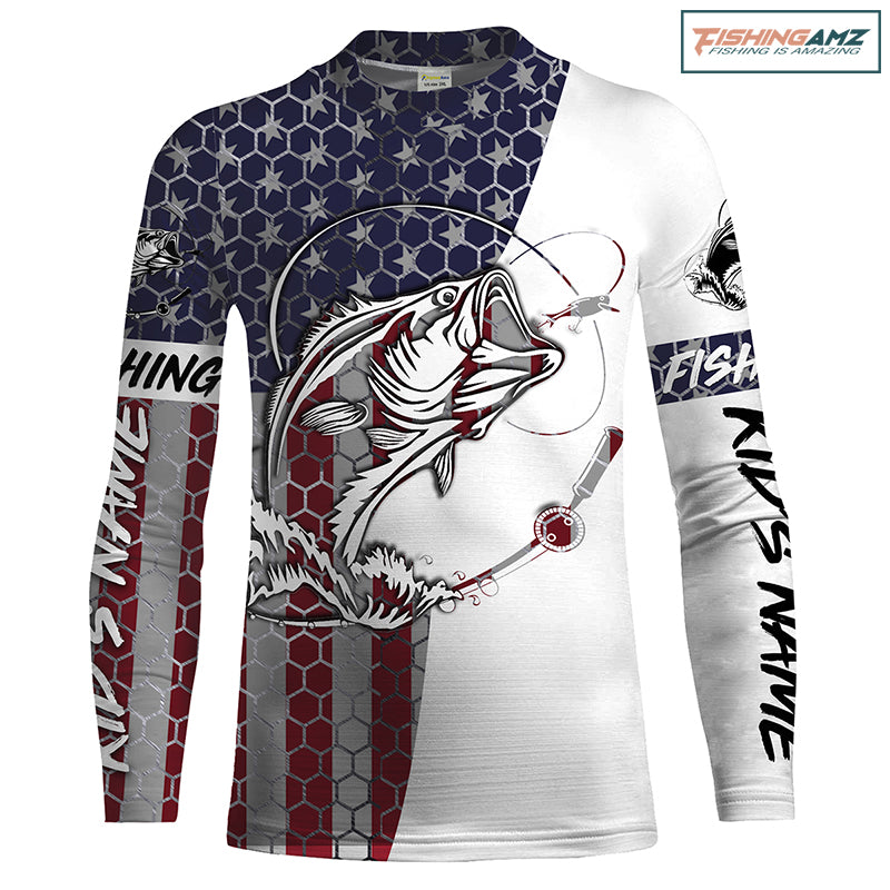 Bass Fishing American Flag Custom performance Fishing Kid shirts, Patriotic Bass Fishing jerseys IPHW1382
