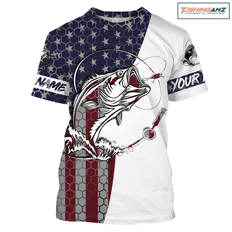 Bass Fishing American Flag Custom performance Fishing T-shirts, Patriotic Bass Fishing jerseys IPHW1382