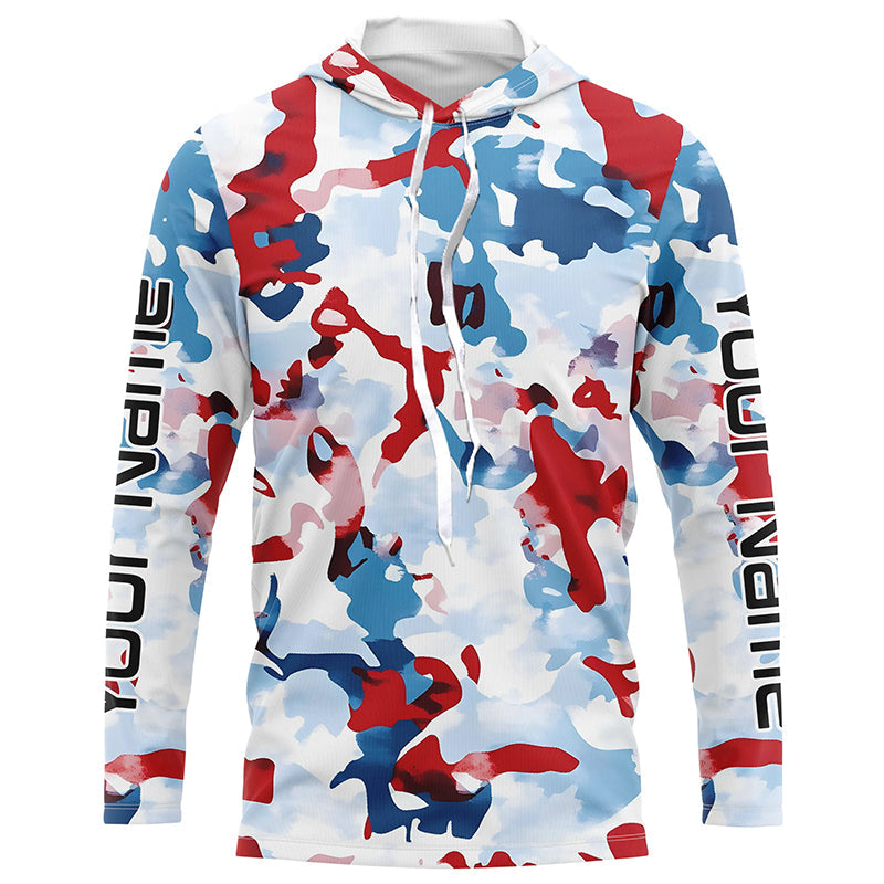 Red, White And Blue Camo Custom Patriotic Long Sleeve Fishing Shirts, Usa Fishing Jerseys IPHW7341