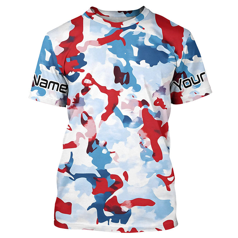 Red, White And Blue Camo Custom Patriotic Long Sleeve Fishing Shirts, Usa Fishing Jerseys IPHW7341