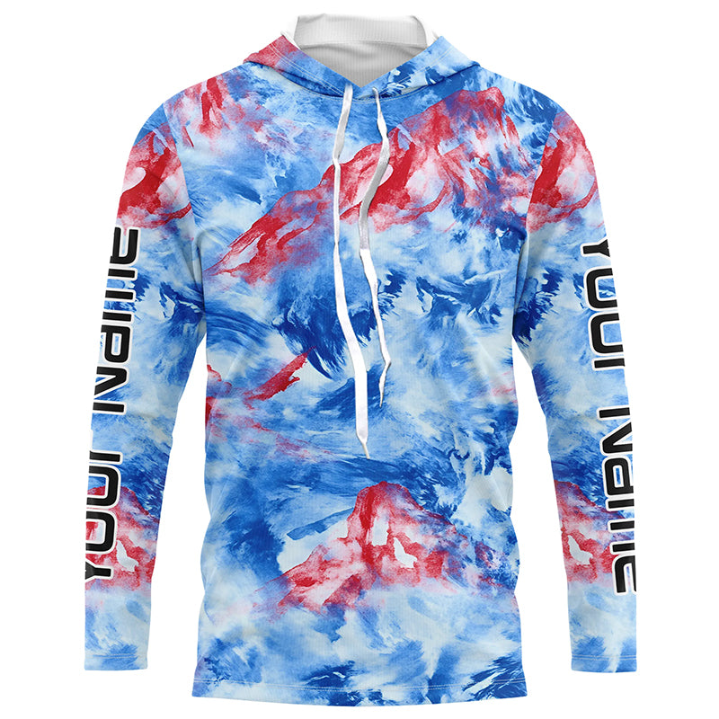 Red, White And Blue Camo Custom Patriotic Long Sleeve Performance Fishing Shirts Fishing Apparel IPHW7346