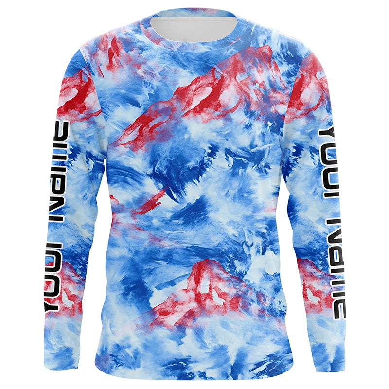 Red, White And Blue Camo Custom Patriotic Long Sleeve Performance Fishing Shirts Fishing Apparel IPHW7346