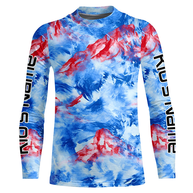 Red, White And Blue Camo Custom Patriotic Long Sleeve Performance Fishing Shirts Fishing Apparel IPHW7346