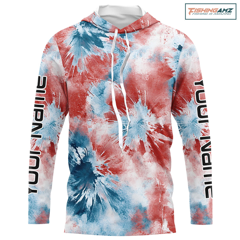 Red, White And Blue Tie Dye Personalized Patriotic Performance Fishing Shirts, Uv Fishing Apparel IPHW7347