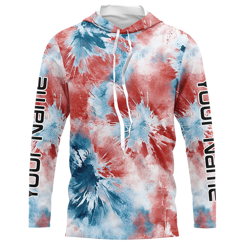 Red, White And Blue Tie Dye Personalized Patriotic Performance Fishing Shirts, Uv Fishing Apparel IPHW7347