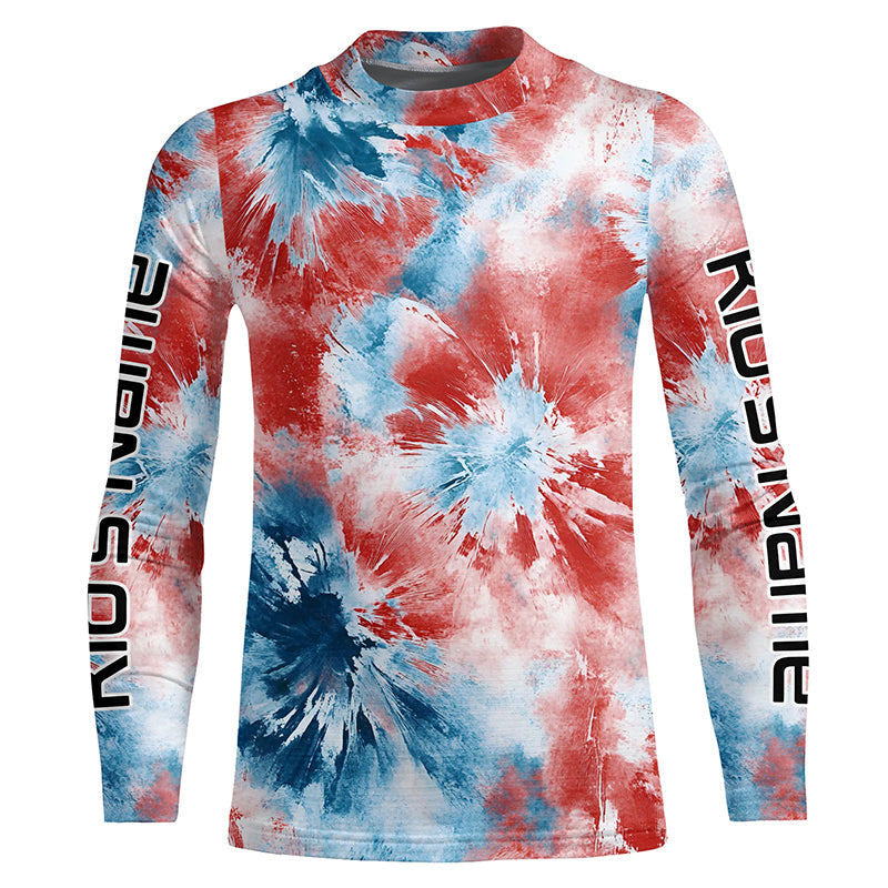 Red, White And Blue Tie Dye Personalized Patriotic Performance Fishing Shirts, Uv Fishing Apparel IPHW7347