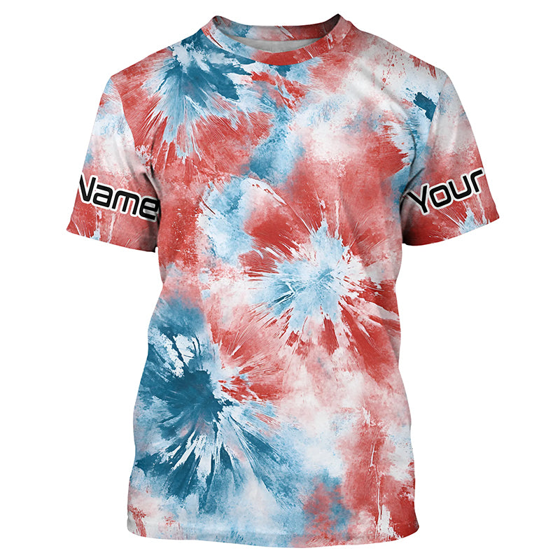 Red, White And Blue Tie Dye Personalized Patriotic Performance Fishing Shirts, Uv Fishing Apparel IPHW7347