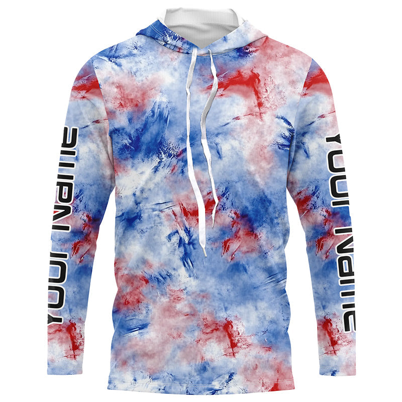 Red, White And Blue Tie Dye Personalized Patriotic Performance Fishing Shirts, Uv Fishing Apparel IPHW7348