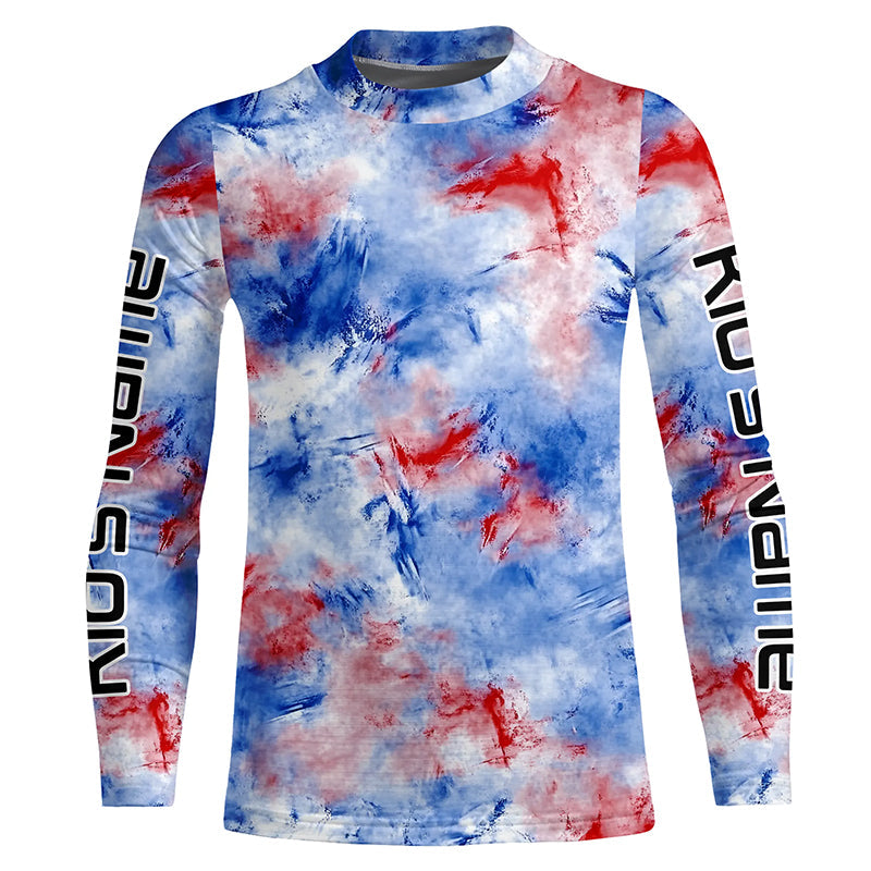 Red, White And Blue Tie Dye Personalized Patriotic Performance Fishing Shirts, Uv Fishing Apparel IPHW7348