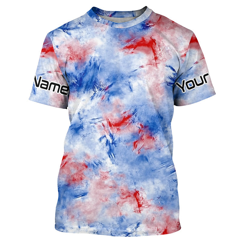 Red, White And Blue Tie Dye Personalized Patriotic Performance Fishing Shirts, Uv Fishing Apparel IPHW7348