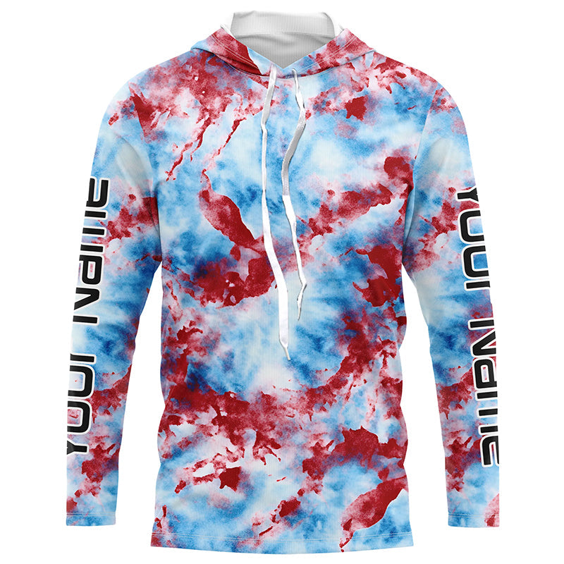 Red, White And Blue Camo Custom Patriotic Long Sleeve Fishing Shirts, Usa Fishing Jerseys IPHW7349