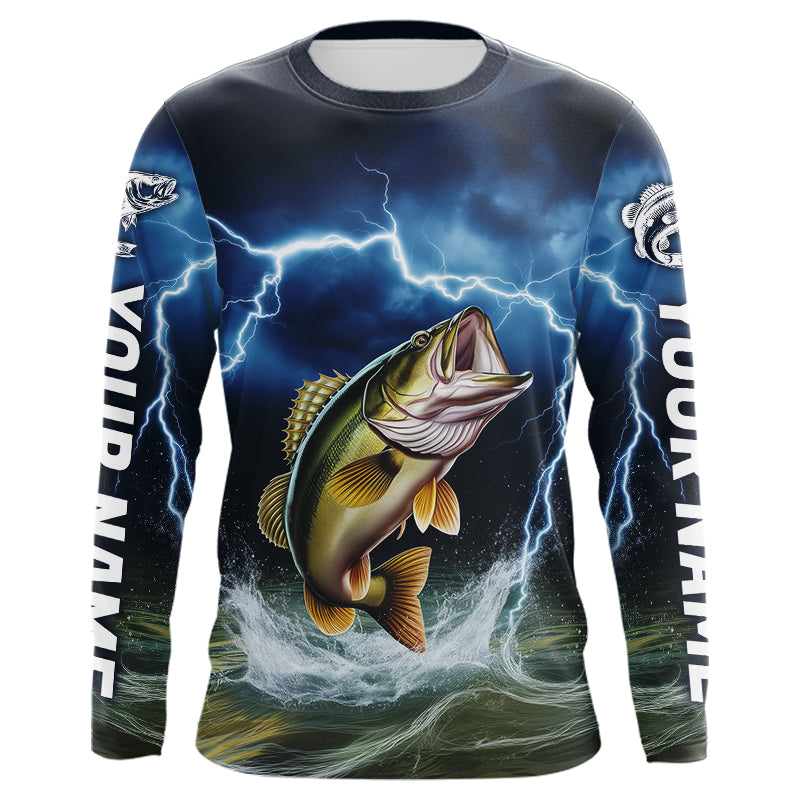 Blue Thunder Lightning Custom Largemouth Bass Fishing Long Sleeve Tournament Fishing Shirts IPHW8080