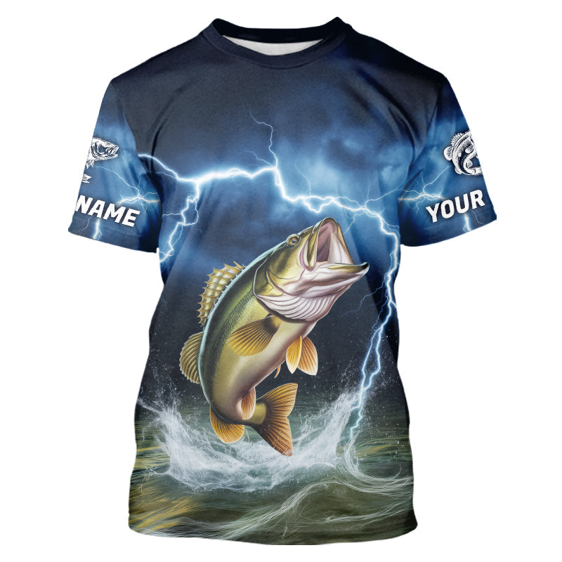 Blue Thunder Lightning Custom Largemouth Bass Fishing Tournament Fishing T-Shirts IPHW8080