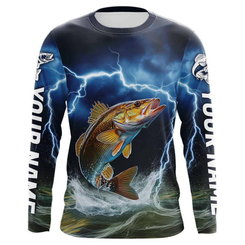 Blue Thunder Lightning Custom Walleye Fishing Long Sleeve Tournament Fishing Shirts IPHW8081